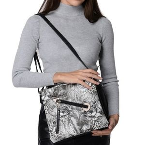 Black Floral File Faux Leather Crossbody